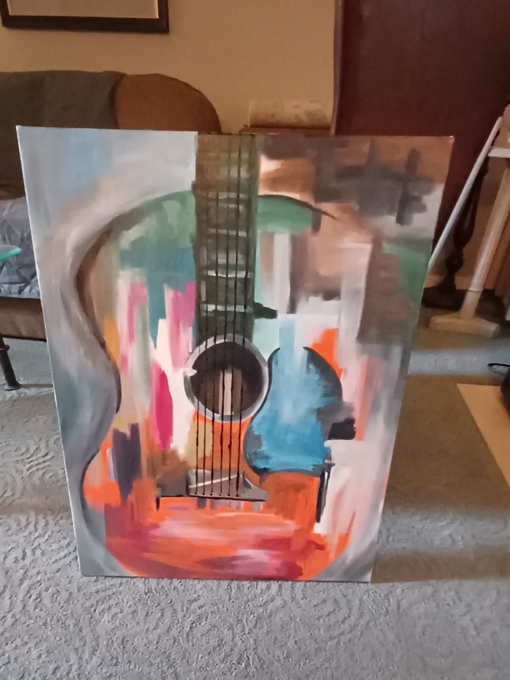 Original Acryluc Abstract Guitar Canvas Wall Art - Multicolor